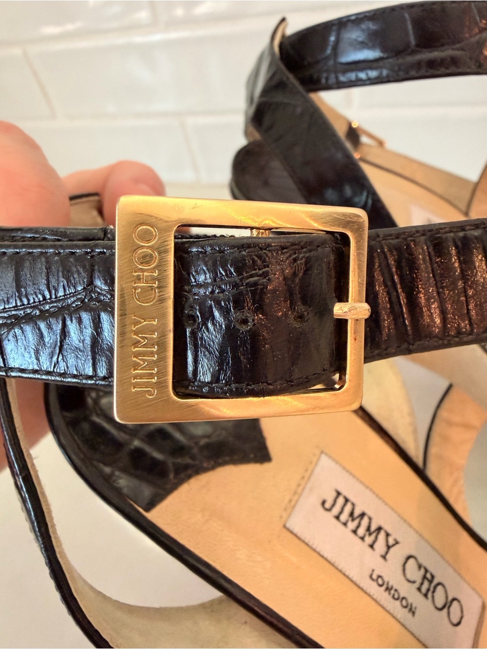 Jimmy Choo Women's Black Croc Embossed Vamp Leather Platform Heels Size 40.5 - Picture 9 of 10